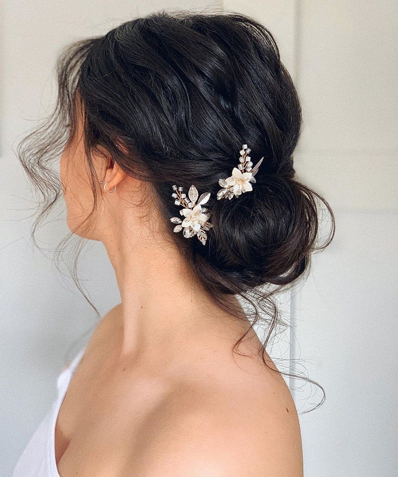 SWEETV 2Pcs Handmade Wedding Hair Pins,Flower Bridal Hair Pin-Beaded Wedding Hair Accessories for Brides - Image 2